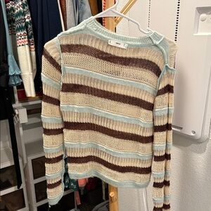 Mango Cream and Brown Crew Neck Sweater with Stripes